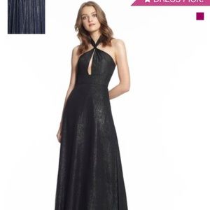 Monique Lhuillier Navy Metallic Chiffon Bridesmaid